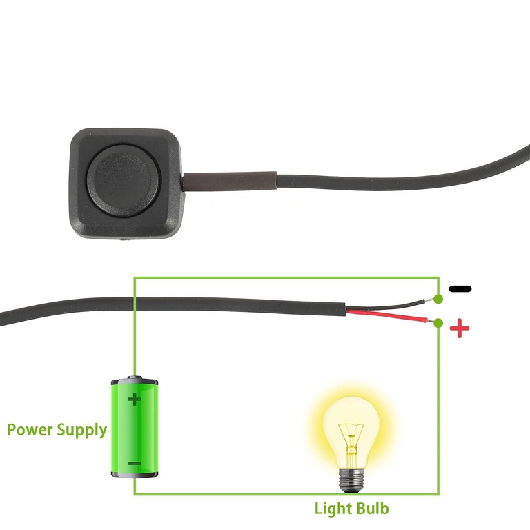 Diagrama de conexión: rojo = positivo, negro = negativo