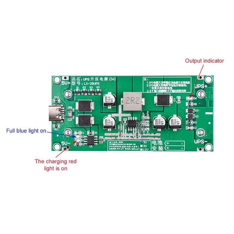 LED bicolor rojo/verde para estado de batería y carga en módulo UPS Mini