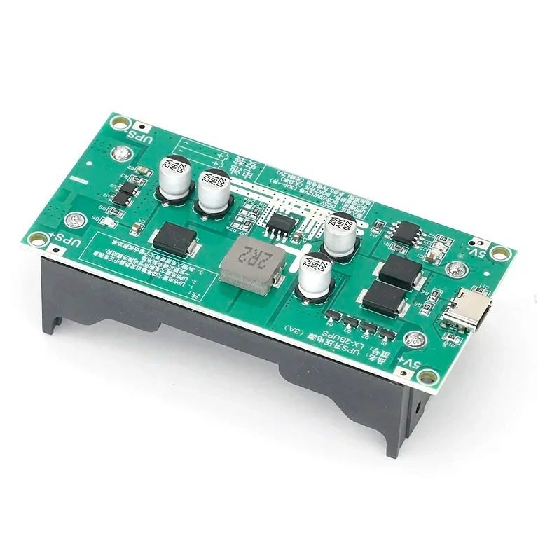 Módulo UPS Mini conectado con 2 baterías 18650, preparado para alimentación ininterrumpida