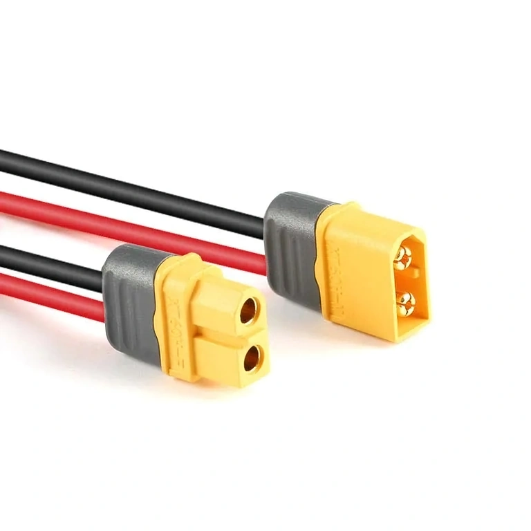 Conectores XT60 hembra y macho con cable grueso 12AWG, perspectiva angular