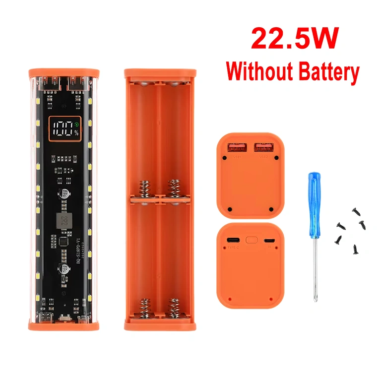 Carcasa power bank 18650 con puertos USB y Type-C