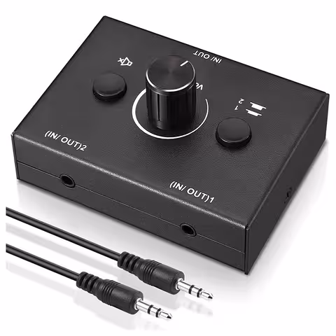Interruptor de Audio Estéreo HiFi – Selector de Fuentes, Señal de Altavoces y Divisor RCA/Jack 3.5 mm