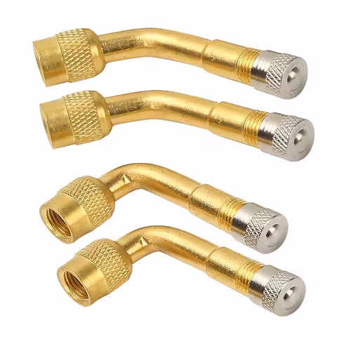 Set de 4 Unidades Extensor de Válvula de Auto Metálico 90° y 135° con Válvula – Compatible Auto, Camión, Bicicleta y Patinete Eléctrico