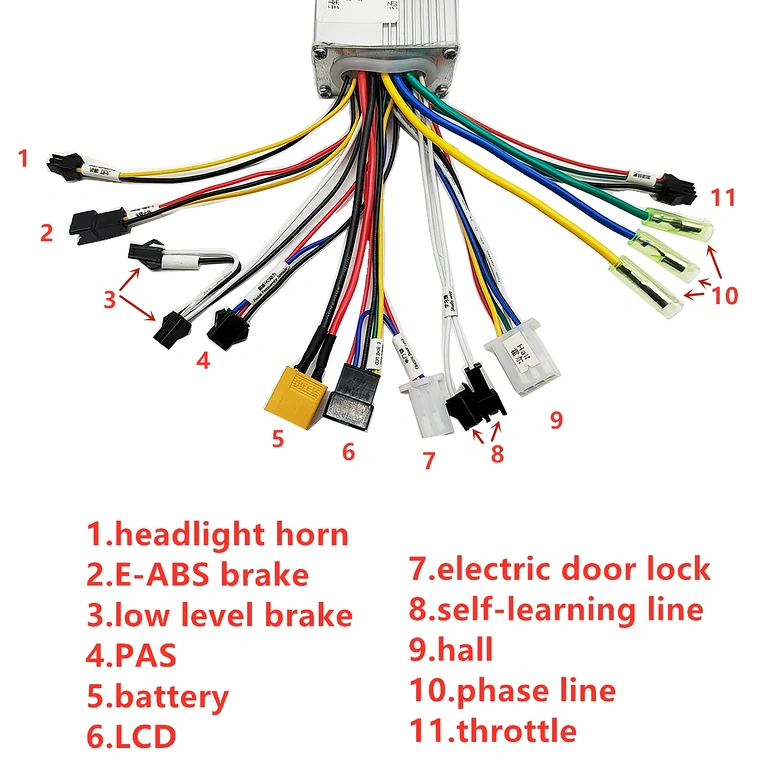 Cables y conexiones del controlador TF100 para patinete eléctrico 1000W